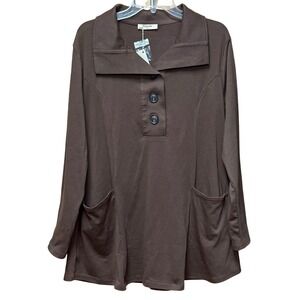 Timeson Women Brown Tunic Pockets Xl  Lagenlook Boho Fall Office Chic Casual Y2K